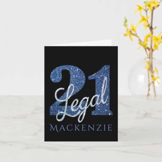 21 und Rechts | Blue Imitats Glitzer 21. Geburtsta Karte (Gelbe Blume)