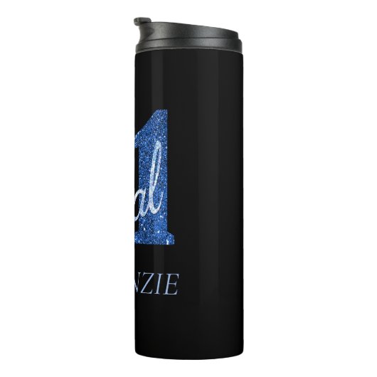 21 und Rechts | Blue Imitats Glitzer 21. Geburtsta Thermosbecher (Nach rechts gedreht)