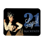 21 und Rechts | Blue Imitats Glitzer Foto Keepake Magnet (Horizontal)