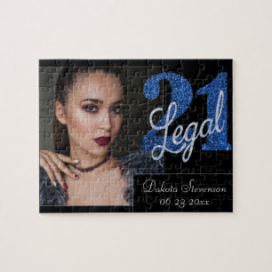 21 und Rechts Blue Imitats Glitzer Foto Keepake Puzzle