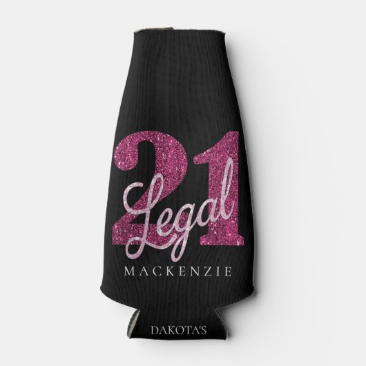 21 und Rechts | Fun Pink Imitate Glitzer 21. Gebur Flaschenkühler (Vorderseite)