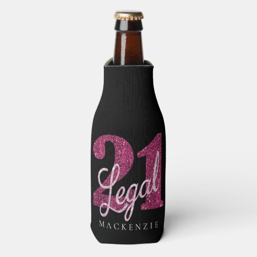 21 und Rechts | Fun Pink Imitate Glitzer 21. Gebur Flaschenkühler (Flaschenvorderseite)