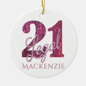 21 und Rechts | Fun Pink Imitate Glitzer 21. Gebur Keramik Ornament (Vorne)