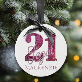 21 und Rechts | Fun Pink Imitate Glitzer 21. Gebur Keramik Ornament