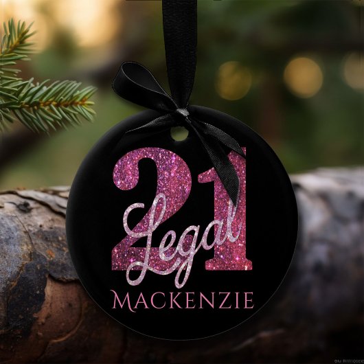 21 und Rechts | Fun Pink Imitate Glitzer 21. Gebur Keramik Ornament