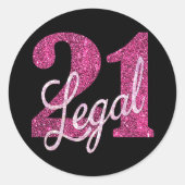 21 und Rechts | Fun Pink Imitate Glitzer 21. Gebur Runder Aufkleber (Vorderseite)