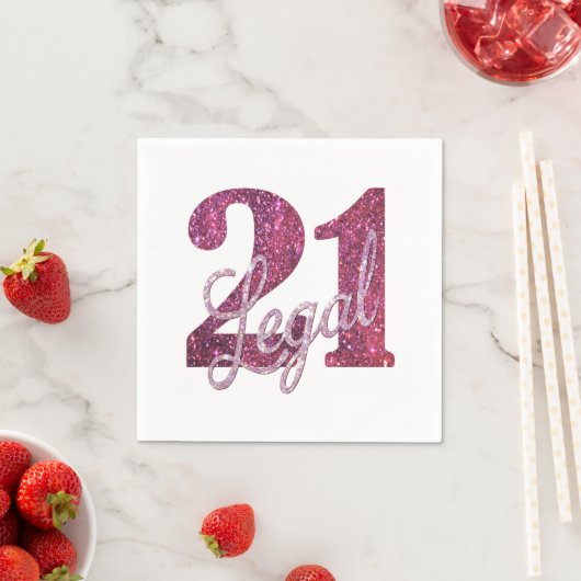 21 und Rechts | Fun Pink Imitate Glitzer 21. Gebur Serviette (Beispiel)