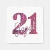 21 und Rechts | Fun Pink Imitate Glitzer 21. Gebur Serviette (Vorderseite)