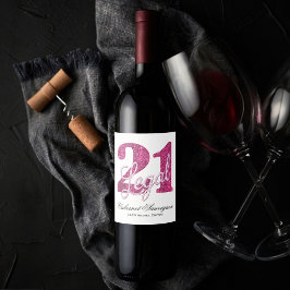21 und Rechts | Fun Pink Imitate Glitzer 21. Gebur Weinetikett