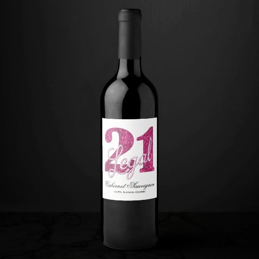 21 und Rechts | Fun Pink Imitate Glitzer 21. Gebur Weinetikett