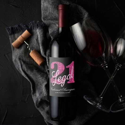 21 und Rechts | Fun Pink Imitate Glitzer 21. Gebur Weinetikett