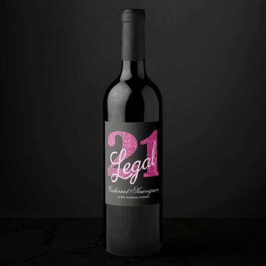 21 und Rechts | Fun Pink Imitate Glitzer 21. Gebur Weinetikett
