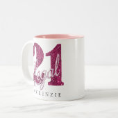 21 und Rechts | Fun Pink Imitate Glitzer 21. Gebur Zweifarbige Tasse (Vorderseite Links)