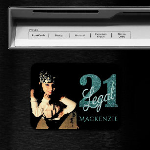 21 und Rechts Green Imitats Glitzer 21. BDay Fot Magnet