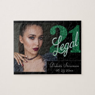 21 und Rechts Green Imitats Glitzer 21. BDay Fot Puzzle