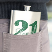 21 und Rechts | Grüne Imitate Glitzer 21. Geburtst Flachmann (Beispiel)