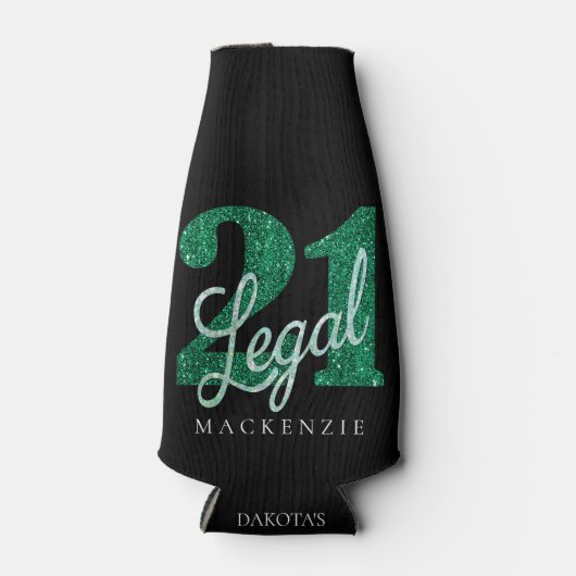 21 und Rechts | Grüne Imitate Glitzer 21. Geburtst Flaschenkühler (Vorderseite)