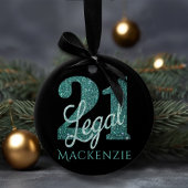 21 und Rechts | Grüne Imitate Glitzer 21. Geburtst Keramik Ornament