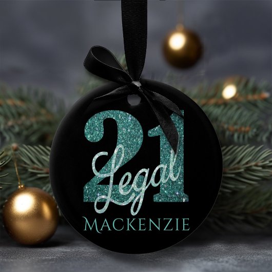 21 und Rechts | Grüne Imitate Glitzer 21. Geburtst Keramik Ornament