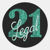 21 und Rechts | Grüne Imitate Glitzer 21. Geburtst Runder Aufkleber (Vorderseite)