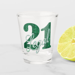 21 und Rechts Grüne Imitate Glitzer 21. Geburtst Schnapsglas