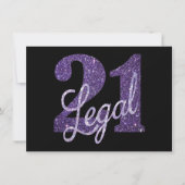21 und Rechts | Imitate Lila Glitzer 21. Geburtsta Einladung (Vorderseite)