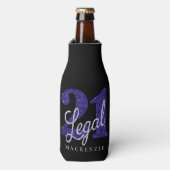 21 und Rechts | Lila Imitate Glitzer 21. Geburtsta Flaschenkühler (Flaschenvorderseite)