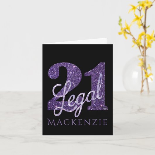 21 und Rechts | Lila Imitate Glitzer 21. Geburtsta Karte (Gelbe Blume)