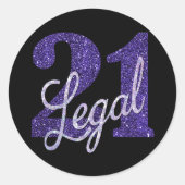 21 und Rechts | Lila Imitate Glitzer 21. Geburtsta Runder Aufkleber (Vorderseite)