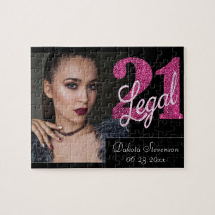 21 und Rechts   Rosa Imitate Glitzer Foto Keepake Puzzle