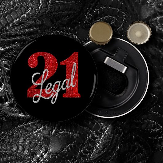 21 und Rechts | Rote Imitate Glitzer 21. Geburtsta Flaschenöffner