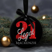 21 und Rechts | Rote Imitate Glitzer 21. Geburtsta Keramik Ornament