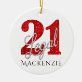 21 und Rechts | Rote Imitate Glitzer 21. Geburtsta Keramik Ornament (Vorne)