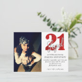 21 und Rechts | Rote Imitate Glitzer Foto Keepake Einladung (Stehend Vorderseite)