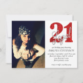 21 und Rechts | Rote Imitate Glitzer Foto Keepake Einladung (Vorderseite)