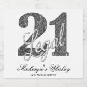 21 und Rechts | Silver Imitats Glitzer 21. Geburts Alkoholflaschenetikett (Einzelnes Label)