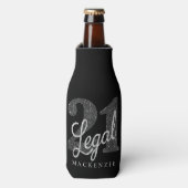 21 und Rechts | Silver Imitats Glitzer 21. Geburts Flaschenkühler (Flaschenvorderseite)