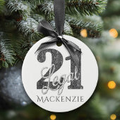 21 und Rechts | Silver Imitats Glitzer 21. Geburts Keramik Ornament