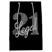 21 und Rechts | Silver Imitats Glitzer 21. Geburts Mittlere Geschenktüte (Vorderseite)