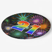 21. Veranstaltung - Spaß, farbenfroh, kühl, Regenb Pappteller (Schrägansicht)