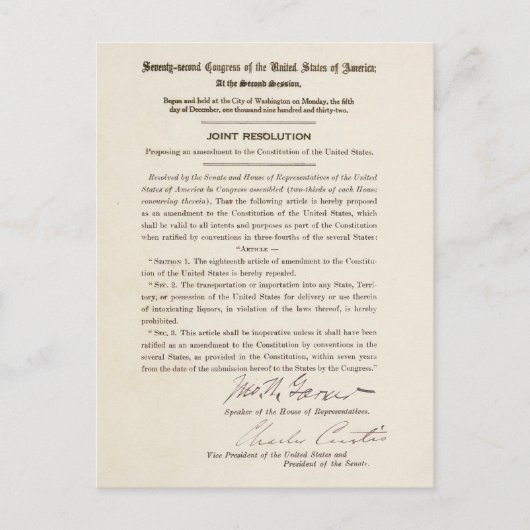 21. Verfassungsänderung - Verbot beenden Postkarte (Vorderseite)