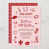 21. Western Geburtstag Pink Red Cowgirl Einladung (Vorne/Hinten)