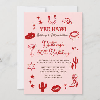 21. Western Geburtstag Pink Red Cowgirl Einladung