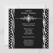 21. Zebra Silver White Black Spot Diamond Einladung (Rückseite)