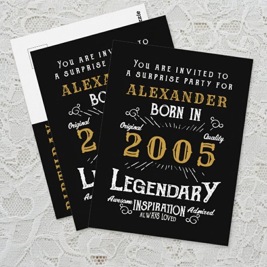 21st Birthday 2005 Black Gold Legend Invitation Postkarte