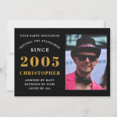 21st Birthday 2005 Black Gold Personalized Photo Einladung (Vorderseite)