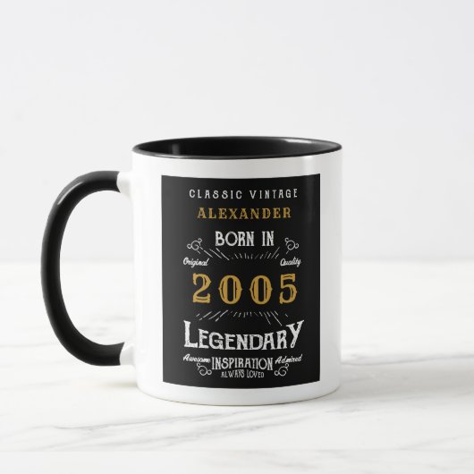 21st Birthday 2005 Legend Retro Black Personalized Tasse (Links)