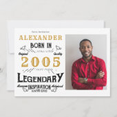 21st Birthday 2005 Legend White & Gold Photo Einladung (Vorderseite)