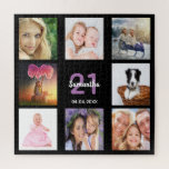 21st birthday 21 Foto von Klebrig Black Puzzle<br><div class="desc">A gift for a girl's young woman's 21st birthday,  celebrating her life with a leime of 8 of your fotos. Templates for a name,  alter 21 and date. Date of birth or the date of the anniversary. Purple and white colored letters. Chic black background color.</div>