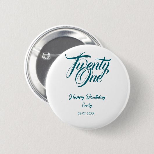 21st birthday add name date year blue template thi button (Vorne & Hinten)
